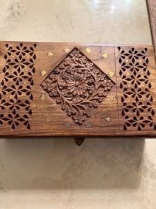 Handmade Wooden Jewellery Box for Women Jewel Organizer Hand Carved Vintage Rare
