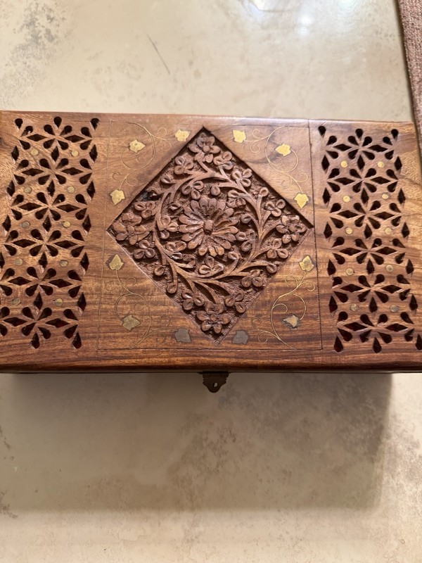 Handmade Wooden Jewellery Box for Women Jewel Organizer Hand Carved Vintage Rare