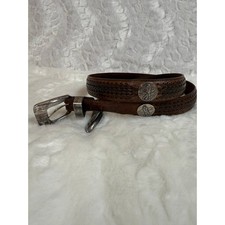 Vintage 1998 Onyx Brighton Braided Leather Silver Medallion Golf Belt Men s 38