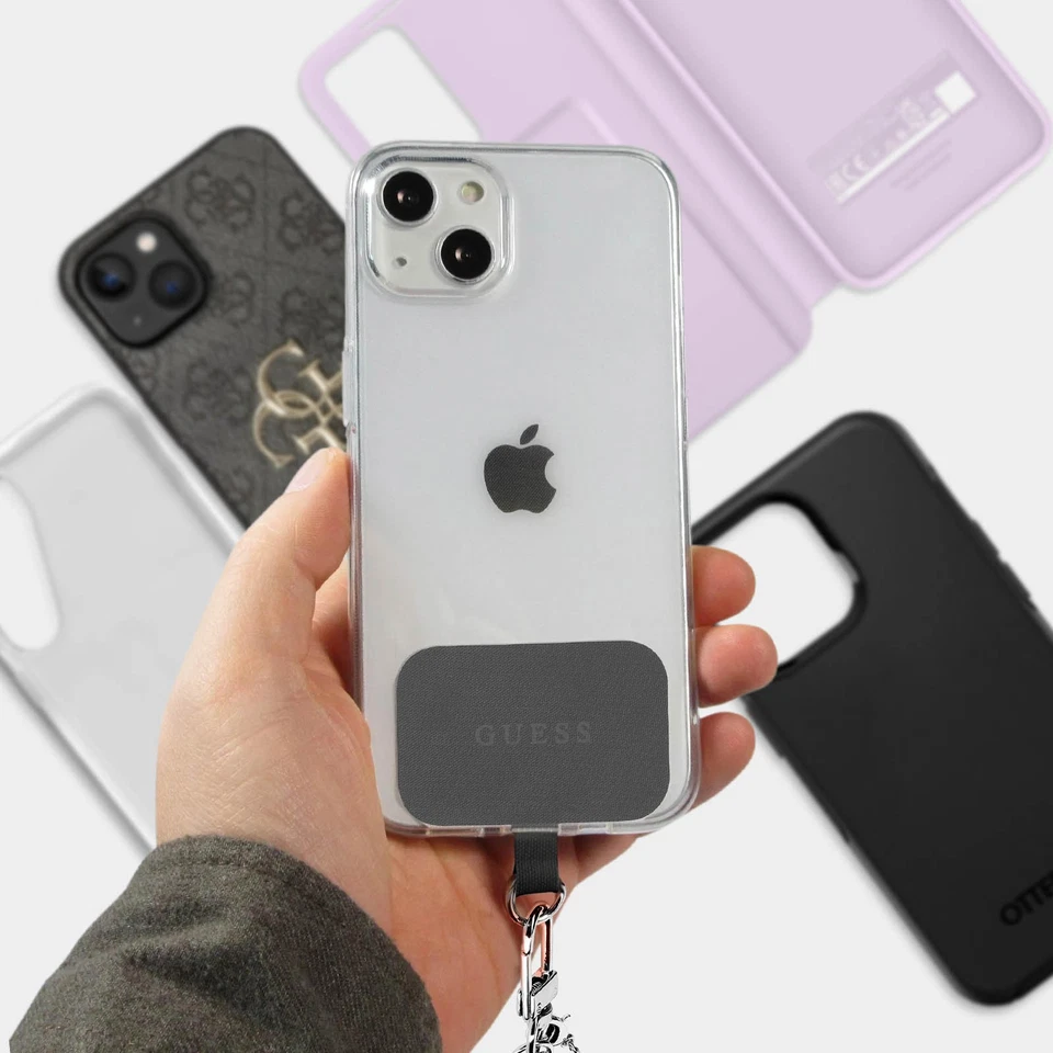 Original Guess Smartphone-Kette Kunstleder 150cm Länge Silber / Schwarz - Bild 4 von 4