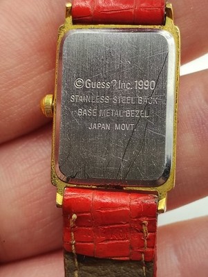 Vintage 1990 Guess Tank Watch With Red Strap. New Battery  display picture 1