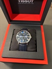 TISSOT POWERMATIC 80 Auto Watch Blue Dial Leather Strap Stainless Steel Case