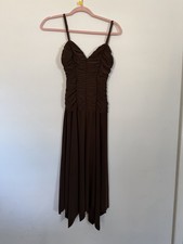 BISOU BISOU Brown Ruched Sweetheart Midi Dress 6 Sleeveless Fit & Flare