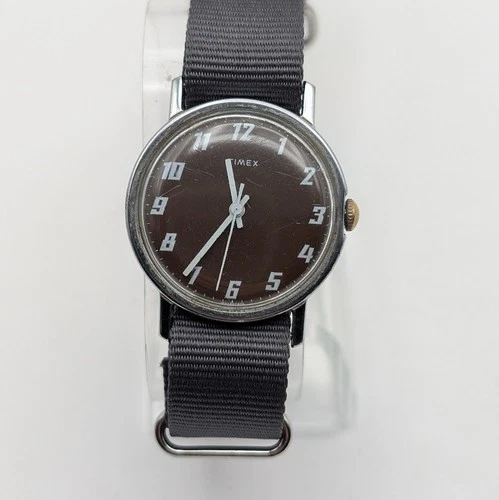 1976 Timex Mercury 16054-02476 Manual Wind Watch M24 Brown Dial 33mm Running