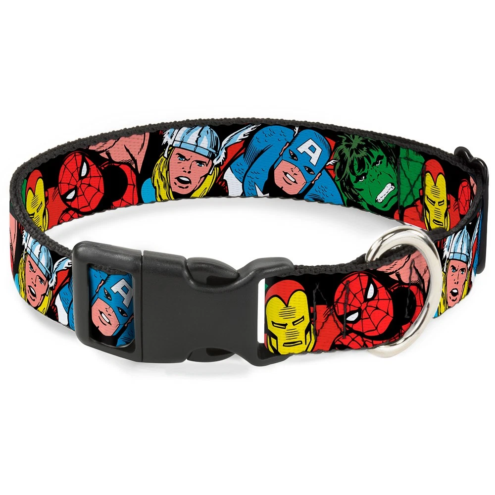 MARVEL COMICS Plastic Clip Collar 5-Marvel Characters Black Medium 11-16.5"