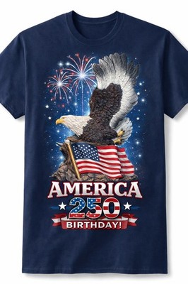 America 250 Birthday T-Shirt Patriotic Bald Eagle USA Flag Graphic Tee
