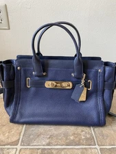 Coach Swagger 20 Inch Pebbled Leather 36235 Navy Gold Hardware