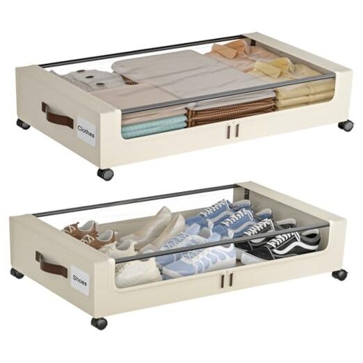 Under Bed Storage with Wheels,XXL 60L Under Bed Storage Containers 2Pack White-image