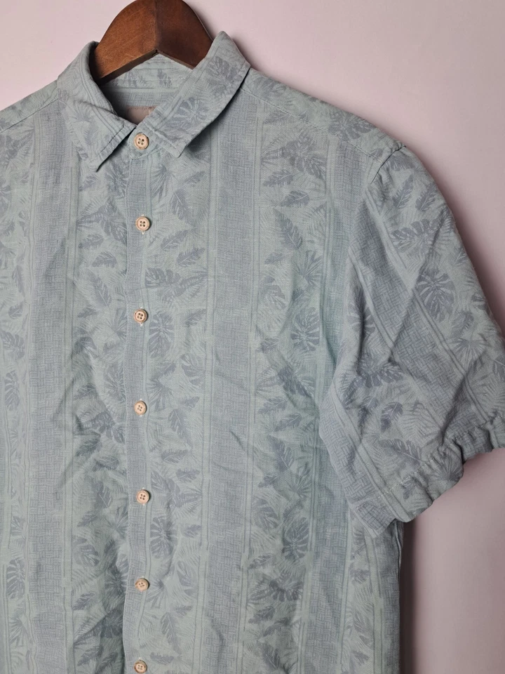 Camisa Hawaiana Margaritaville Para Hombres Grande Azul Seda Mezcla de Lino Abotonada S/S Foto 4 de 4