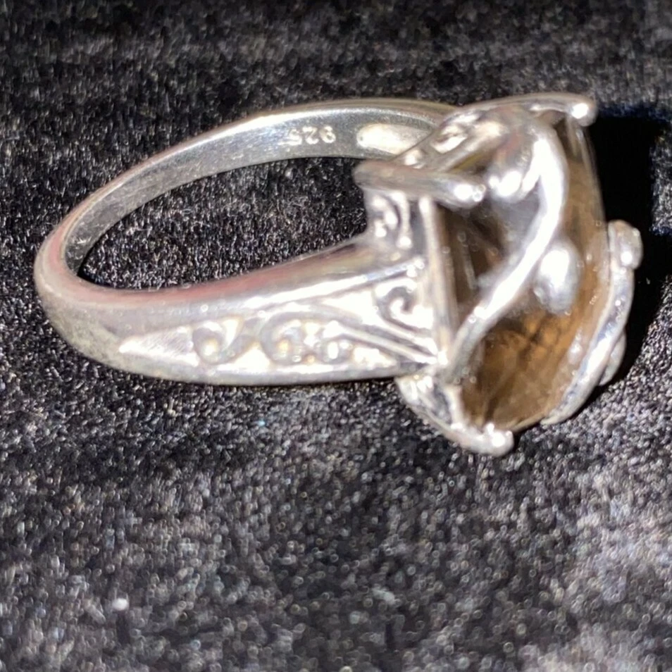 Anel de prata esterlina 3,24 ct retangular design de videira quartzo esfumaçado S 8 novo sem etiquetas - Imagem 4 de 4