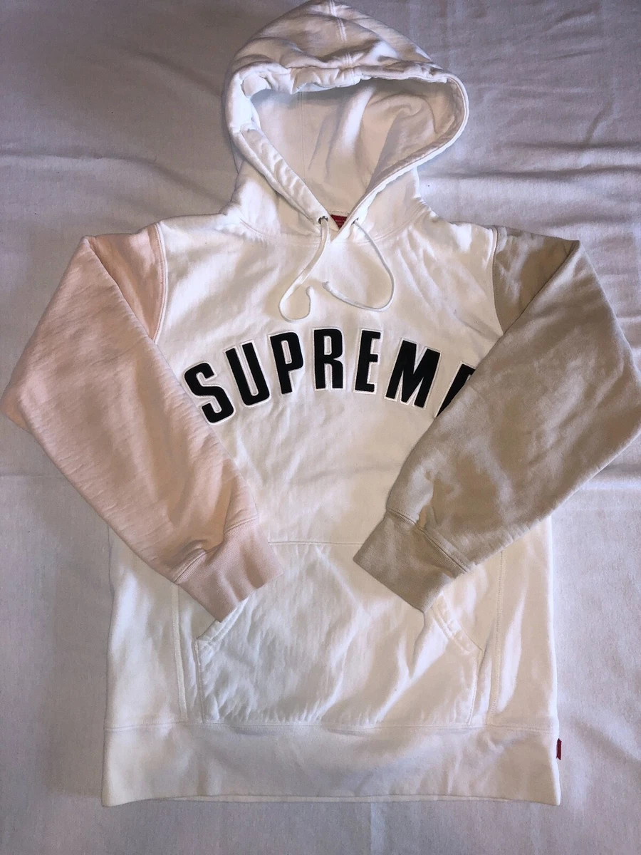 Supreme White Color Blocked Arc Logo Hoodie / Off Top