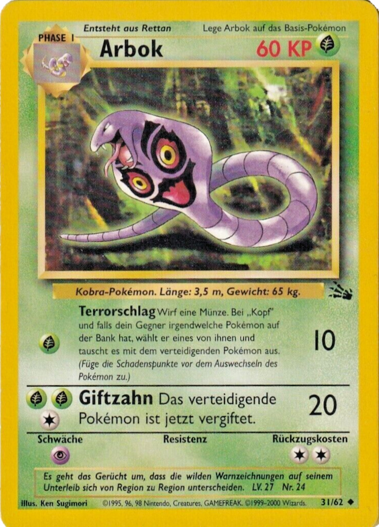 Pokémon TCG - Arbok - 31/62 - German - Uncommon Unlimited - Fossil [Light Play]