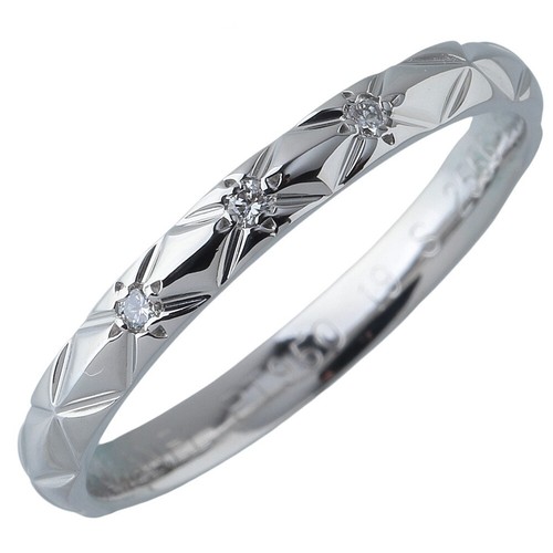 CHANEL 3P Diamond Quilted Band Ring size US7 EU54 Platinum PT950 Auth #03599