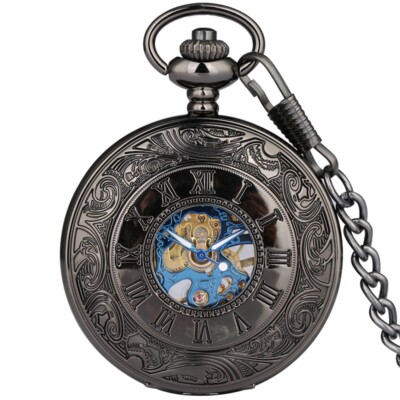 Mens Pocket Watches With Chain Mens Black Half Hunter Pocket Watch