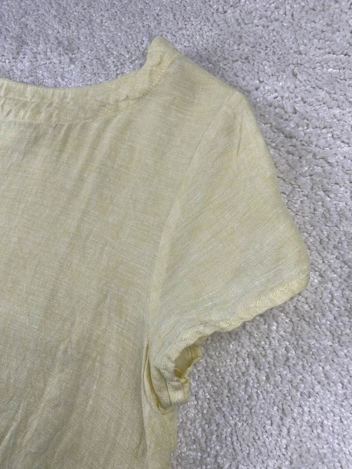 C&C California Shirt Size S Yellow Linen Short Sleeve Button Accent Beachy - Image 4 of 4