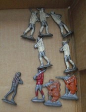 Lot of 9 Vintage Flat Cast Lead Metal Soldier Figures 1 1/2 to 1 3/4" Tall