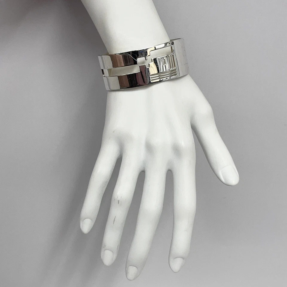 Браслет-манжета Gianni Bulgari Enigma из чистого серебра с модернистским вырезом на лице 54 грамма