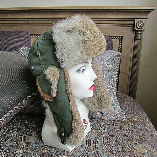 MAD BOMBER green Rabbit Fur Aviator 