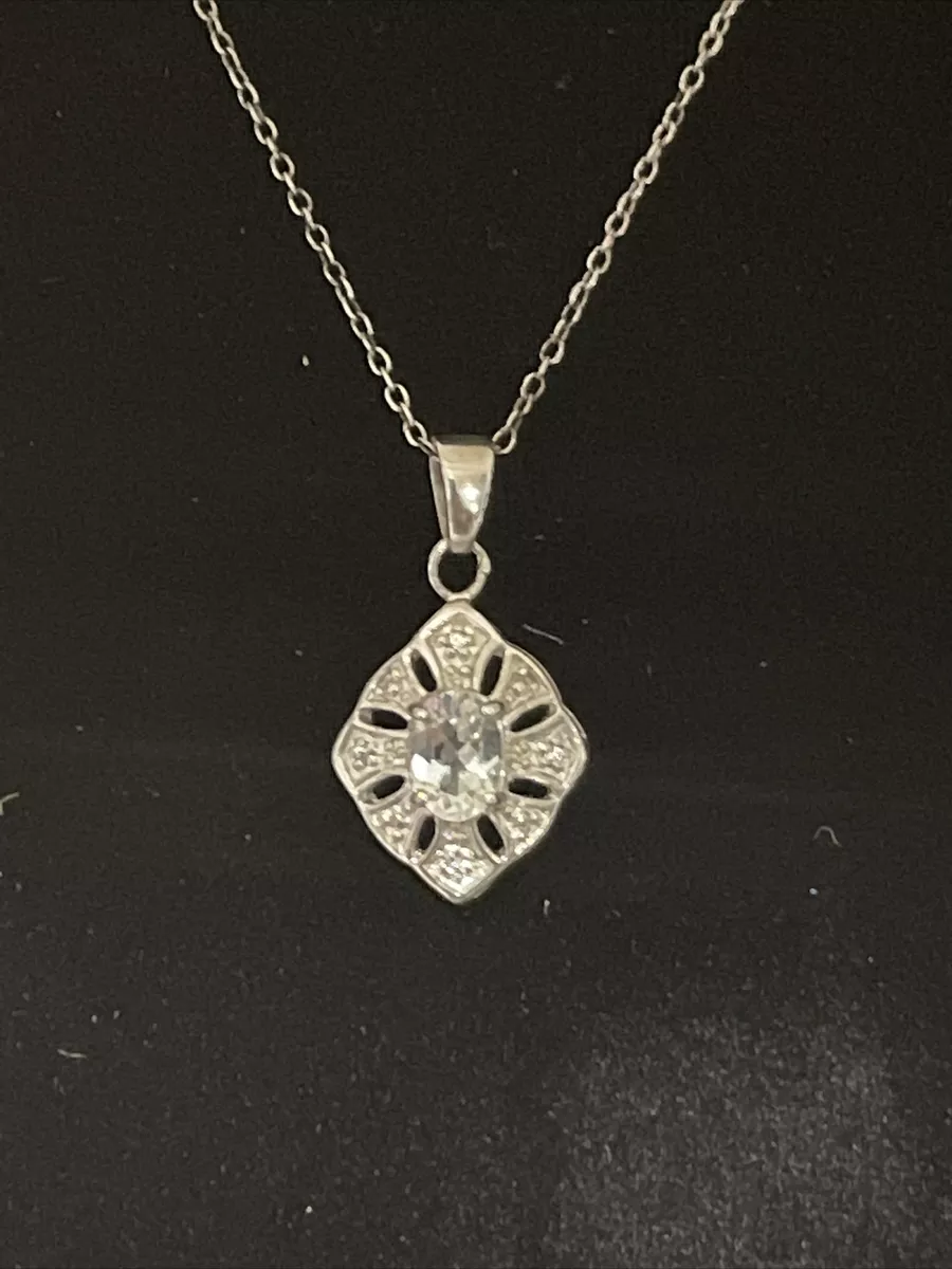 925 Silver Diamond Necklace Marked RL