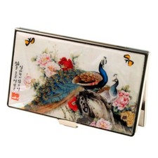 Mother of Pearl Peacock Metal RFID Block Business Credit Name Card Case Holder