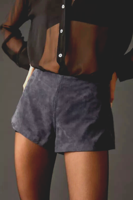 NWT Anthropologie 14 Suede Leather Shorts Navy Blue Gray 148$ New
