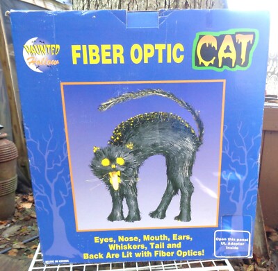 1999 Four Star Haunt Hollow Halloween Electric Black Cat Fiber Optic 5 Color/Box