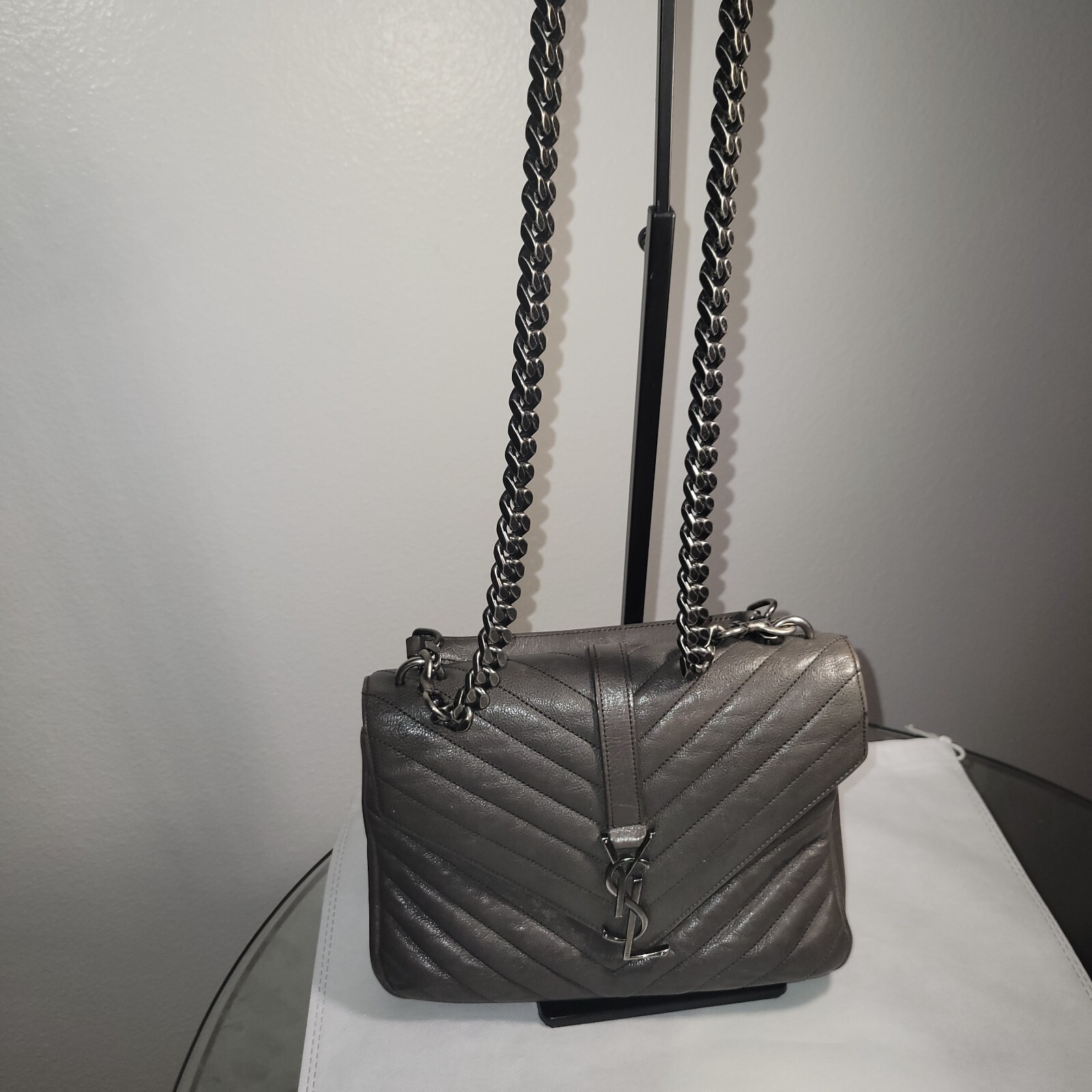 SAINT LAURENT ysl college borsa a tracolla e portafoglio abbinato colore grigio