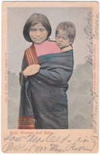 Postcard Moki Woman and Baby, Native American Indian, Hand Colored Postcard —E28