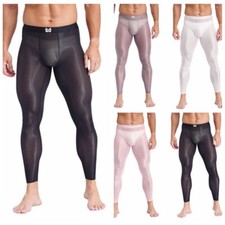 Men's Ice Silk Nylon Compression Pants Stretchy Sports Trousers Tights Pants