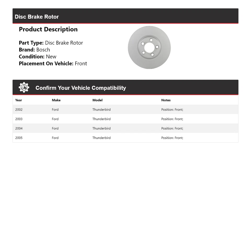 For 2002-2005 Ford Thunderbird Bosch QuietCast Disc Brake Rotor Front 2003 2004 - Image 2 of 4