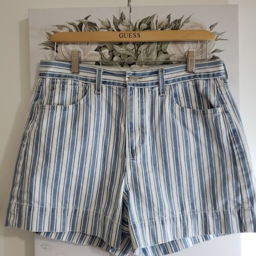 Women's American Eagle White & Blue Striped Mom Shorts Sz. 10 - Picture 1 of 8