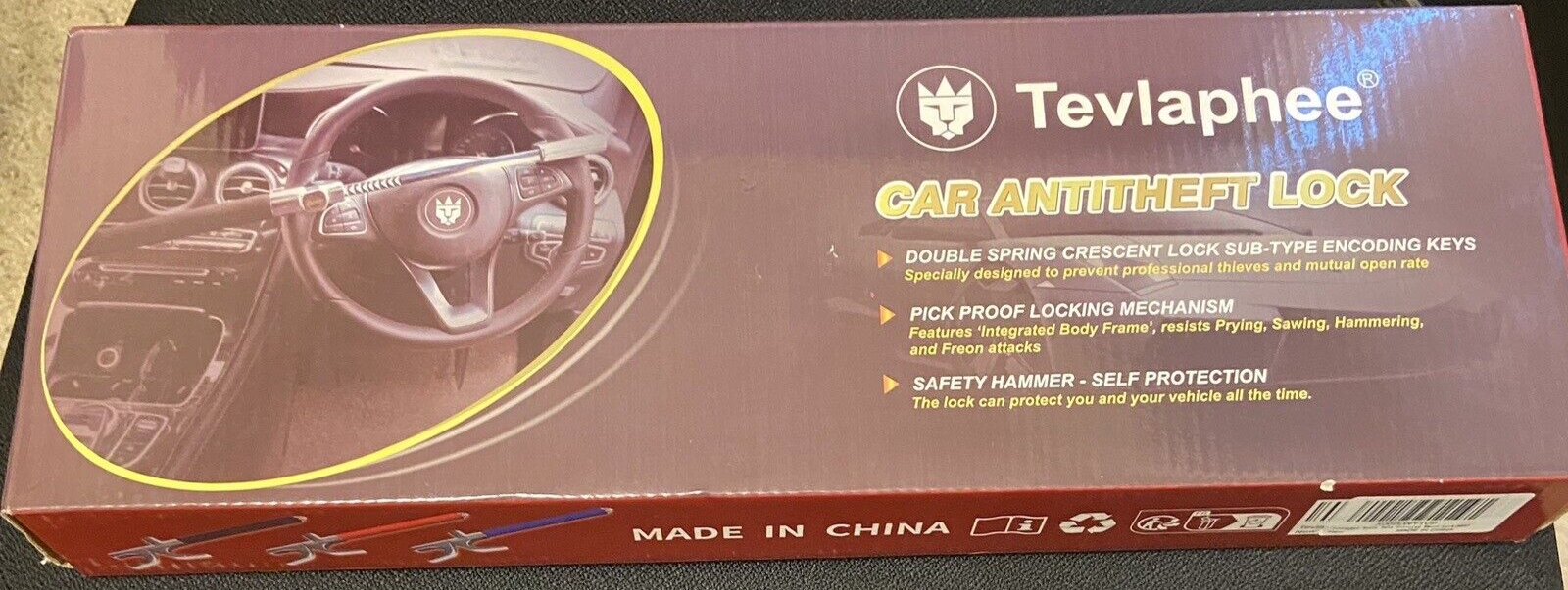 Tevlaphee Steering Wheel Lock for Cars Wheel Lock Vehicle AntiTheft