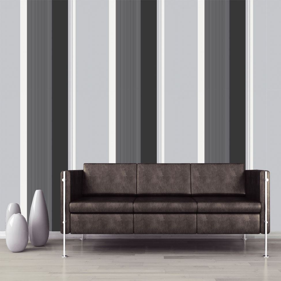 Bold Grey Stripe Wallpaper Charcoal Black White Silver Luxury Modern x