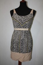 LOFT Sz 0P Beige Black Tribal Print Short Sleeveless Rayon Sheath Dress