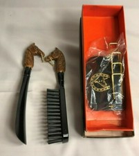 Horse Head Tie Rack Brush Shoehorn Wall Rack  3 Piece Set Equestrian  NOS