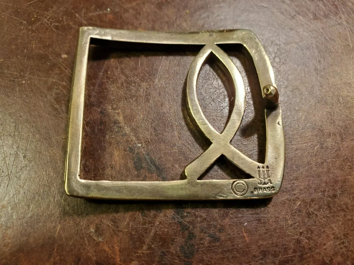 JAMES AVERY BRASS ICHTHUS BELT BUCKLE 1.25