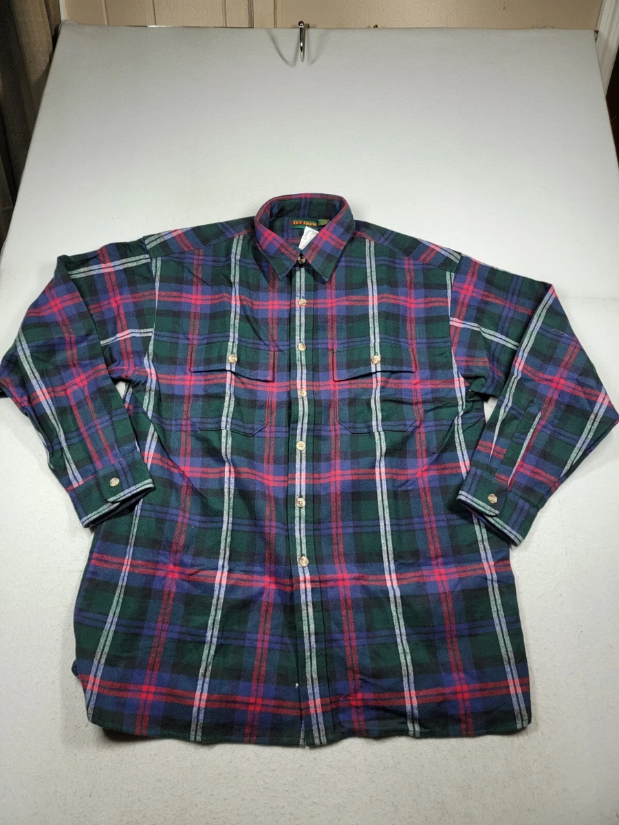 Ivy Crew Heavy Cotton Flannel Large Men's Long Sleeve Button Up Shirt Plaid