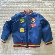 Super Mario Bomber Jacket Boys 8 Blue Satin Full Zip Outdoor Nintendo