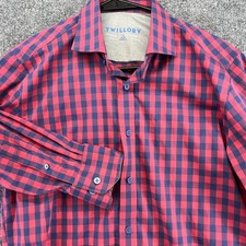 Twillory Shirt Mens 15 34-35 Red Blue Gingham Performance Stretch Coolmax