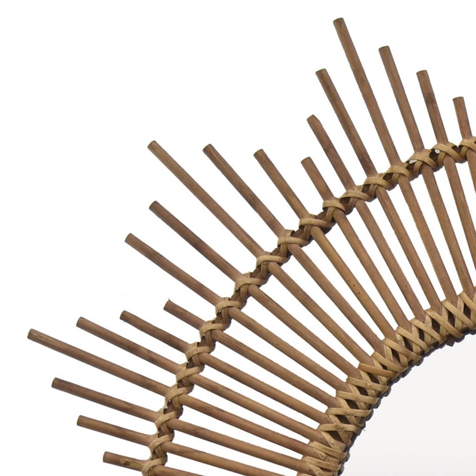 Espejo de montaje en pared, diseño Sunburst, 32 pulgadas redondo marrón fibra natural Foto 2 de 4