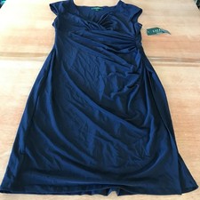 Lauren Ralph Lauren Evening Ruched Dress Women 12 Blue Fitted Sleeveless Midi