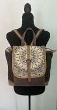 Myra Bag Daisy Delight Upcycled Canvas Leather Backpack Mandala Rucksack NWOT