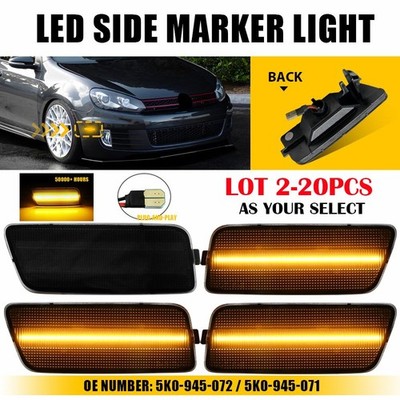 2-20 Smoke Front Amber LED Side Marker Light For 2010-14 Volkswagen MK6 Golf GTI