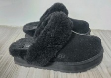 UGG Disquette Sheepskin Platform Mule Slide Slippers WOMENS SZ 7 Black Suede