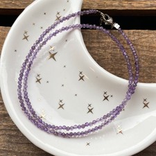 A Amethyst Faceted Round Gemstone Beads February Birthstone Long Necklace 32''