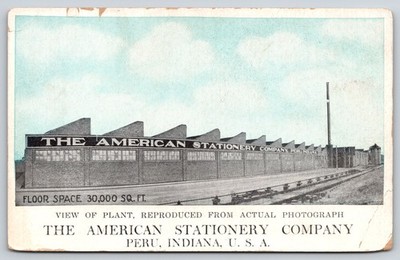 Peru Indiana~American Stationary Co Plant~Factory Long View~1920s Blue Sky PC