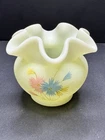 Fenton Custard Glass Rose Bowl Vase Aster Flowers Hand Painted