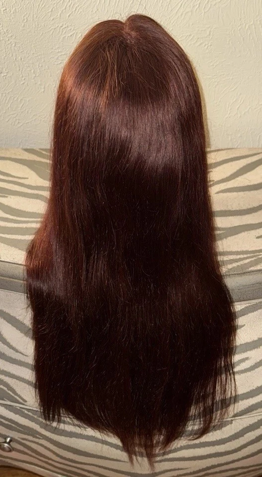 Precioso, 24 pulgadas, estilo recto, marrón rojizo, 100 % cabello humano, frente de encaje, peluca Foto 2 de 4