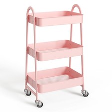 3-Tier Metal Rolling Cart with Lockable Wheels, Heavy Duty Mobile Utility Sto
