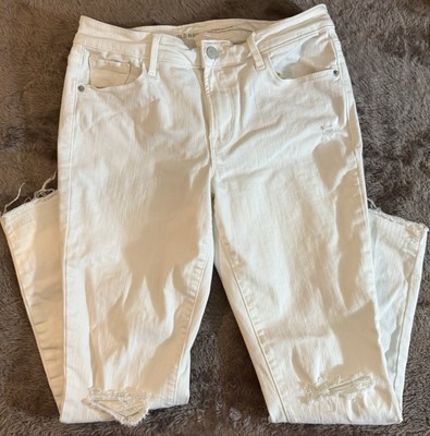 Old Navy Rockstar Built-In Sculpt Womens Size 8 Distressed White Jeans Raw Hem